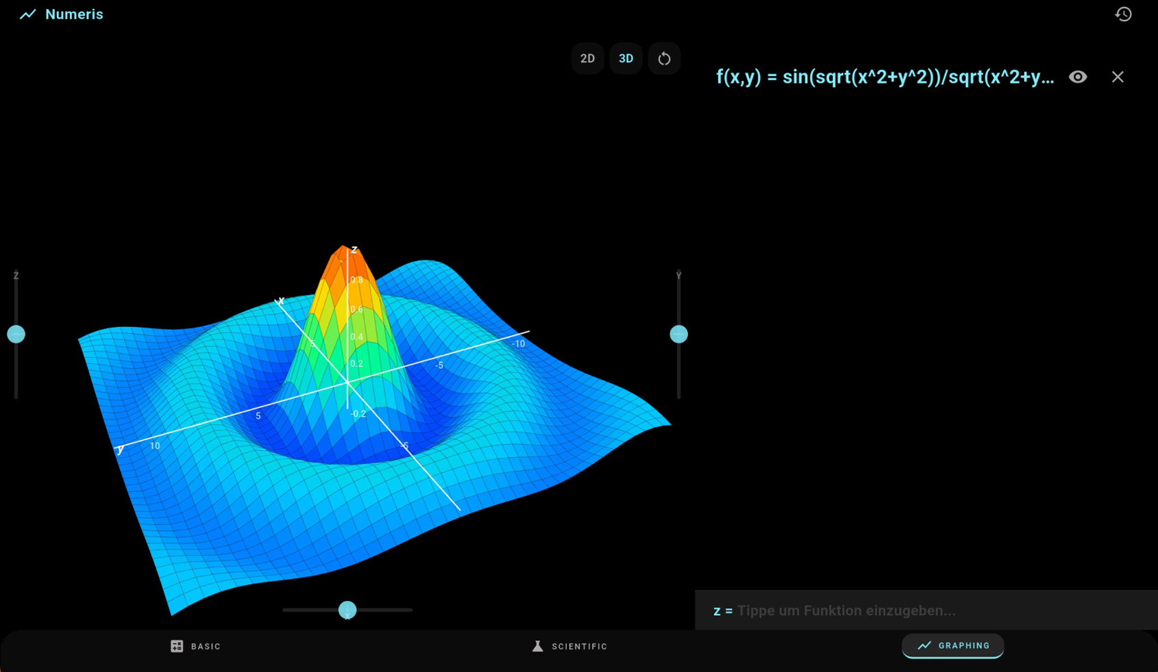 Numeris — 3D-Flächenplot einer zweidimensionalen Funktion